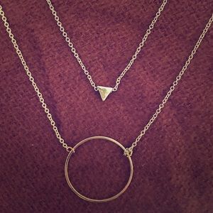 Necklace set layers triangle gold circle thin